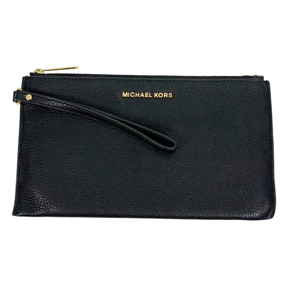 Michael Kors Jet Set Large Women Leather Top Zip Clutch Wristlet Wallet (Black) - Picture 1 of 6